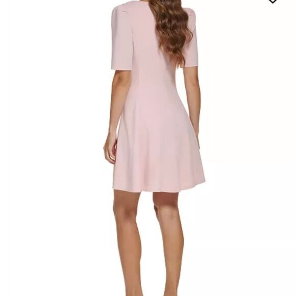 NWT DKNY Pink Fold-Over Neck, Fit and Flare Dress.Soft Girl,Old Money. Elegance - Picture 8 of 15